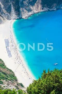 Myrtos beach, kefalonia island, greece Stock Photos