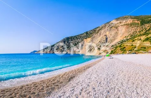 Myrtos Beach on Kefalonia Island, Greece Stock Photos