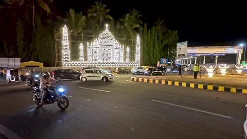 Mysore palace cityscape during Dussehra, Navratri celebration in India. Stock Footage 320654614