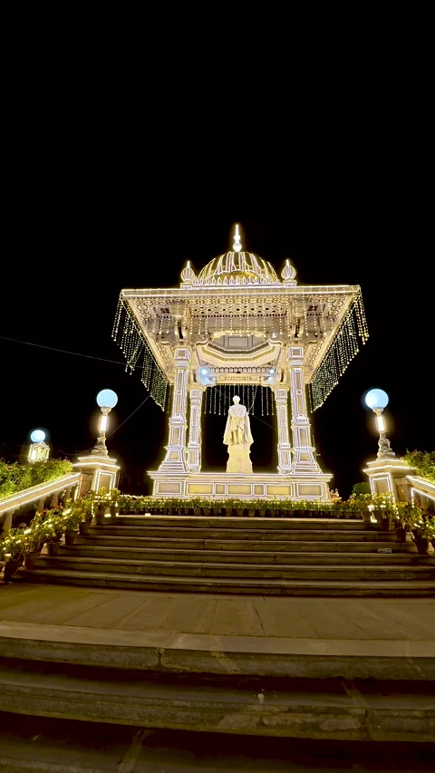 Mysore palace cityscape during Dussehra, Navratri celebration in India. Stock Footage 320654618