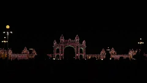 Mysore palace lighting illumination show, India FullHD 1080p Stock Footage 138093679