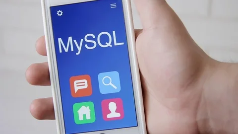 MySQL concept application on the smartphone. Man uses mobile app. Stock-Footage 77415401
