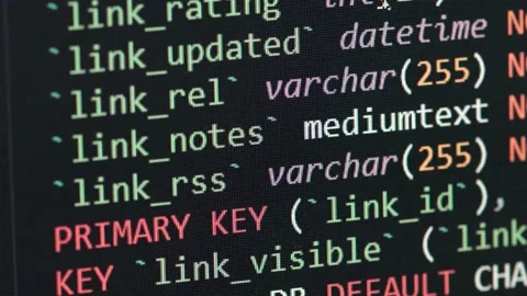MySQL Table and MYSQL code for blogging website. Stock Footage 171090483