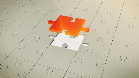 A mysterious 3d rendering of a grey floor composed of puzzles placed aslant.  Stock Illustration
