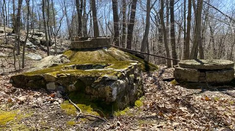 Mysterious abandoned structures deep in the woods Stock Photos