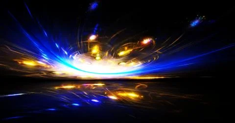 Mysterious alien form of flight of the meteorite in night sky. Fractal art Stock Illustration