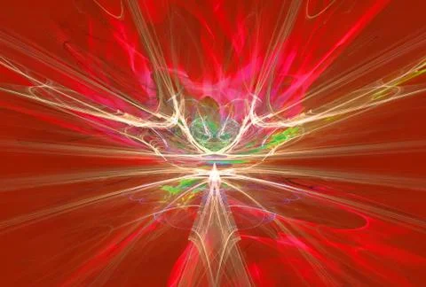 Mysterious alien form magnetic fields in the red sky. Fractal art graphics Stock Illustration