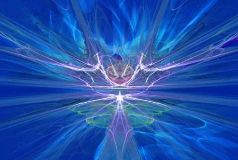 Mysterious alien form magnetic fields in the blue sky. Fractal art graphics Stock Illustration