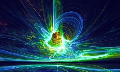 Mysterious alien form magnetic fields in the dark night sky. Fractal art Stock Illustration