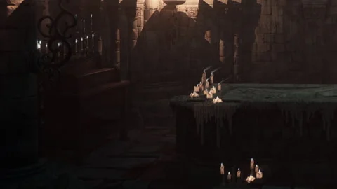 Mysterious Ancient Chamber Filled With Flickering Candlelight and Shadows Stock Footage 346688504