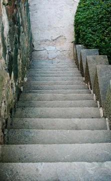 Mysterious ancient empty staircase. Old stairway in a garden Stock Photos