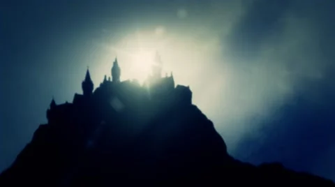 A Mysterious Big Castles on a Mountain Range on a Cloudy Day Stock Footage 43508082