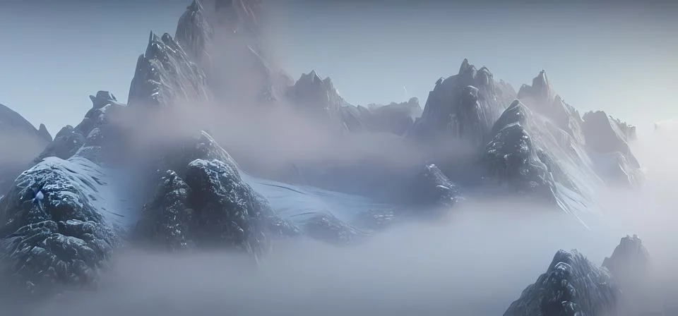 Mysterious black mountain with dramatic cloudy sky Digital art painting for b Stock-Illustration