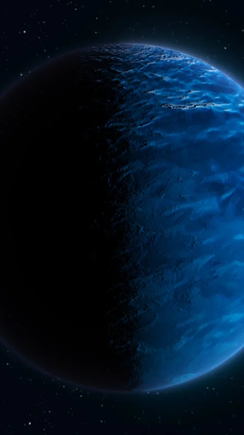 Mysterious blue planet with a textured surface illuminated against a dark s.. Stock Footage 341487783