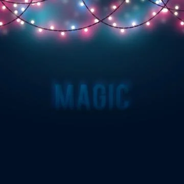 Mysterious blurred background with glowing light bulb garlands. Fairy lights イラスト素材