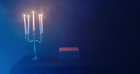 Mysterious Box Next to Candlelight in Dark Fog Stock Footage 319619532