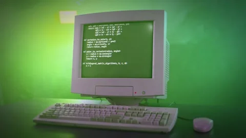 Mysterious Computer Code on Retro Computer Monitor Stock Footage 281346097