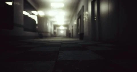 Mysterious corridor with dim lighting in an abandoned building Ilustración de archivo