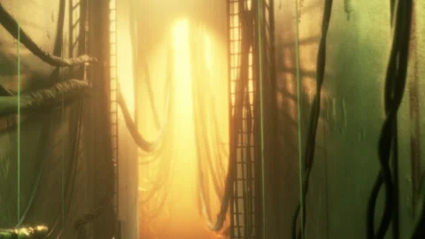 Mysterious Corridor Illuminated by Soft Light With Tangled Cables Stock Footage 344929204