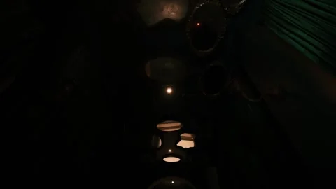 Mysterious Corridor with Vintage Mirrors on Ceiling Stock Footage 268341792