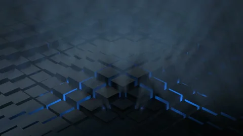 Mysterious cubic surface with shining light beneath and fog. Stock Footage 106428634