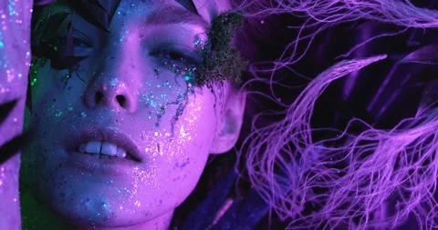 Mysterious dark elf got terrible curse, charming girl with horns on head. Stock Footage 132280323