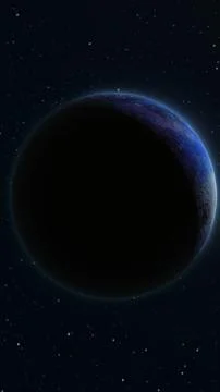 Mysterious dark planet with subtle blue rim light against a starry space back Stock Illustration
