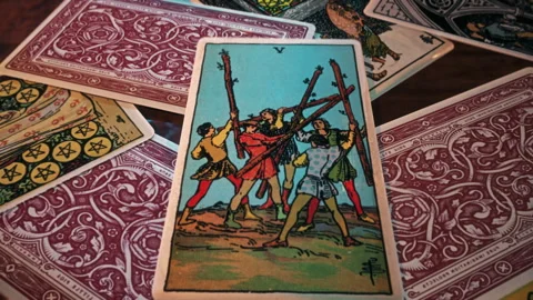 Mysterious Divination Spell Brings Five Of Wands Meaning Conflict In Future Stock Footage 250781795