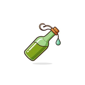Mysterious elixir in a green bottle with a stopper and a single luminous dr.. Stock Illustration