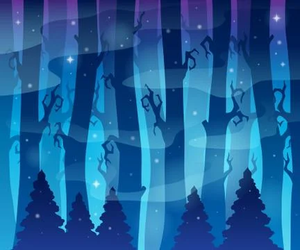 Mysterious forest theme image - illustration. Stock-Illustration