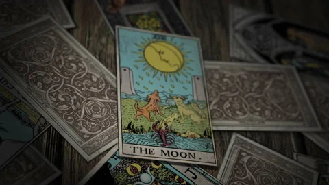 Mysterious Future Signs Call Upon The Moon Tarot Card As Symbol Of Intuition Stock Footage