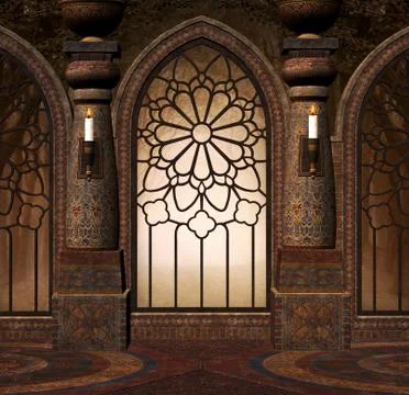 Mysterious gate in a gothic palace Illustrazione stock