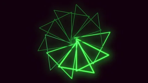 Mysterious green glowing triangular shape with sharp edges Video stock 251971651