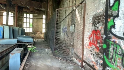 Mysterious grid in old factory Stock Footage 110871990