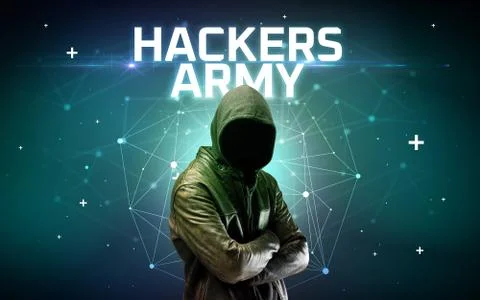 Mysterious hacker, online attack concept Stockfoto's