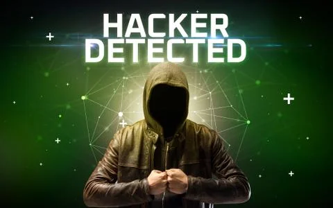 Mysterious hacker, online attack concept 库存照片