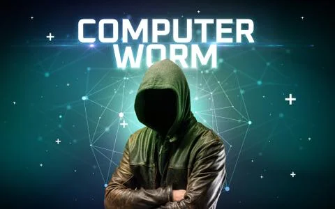 Mysterious hacker, online attack concept 库存照片