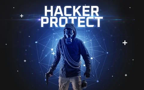 Mysterious hacker, online attack concept Stockfoto's