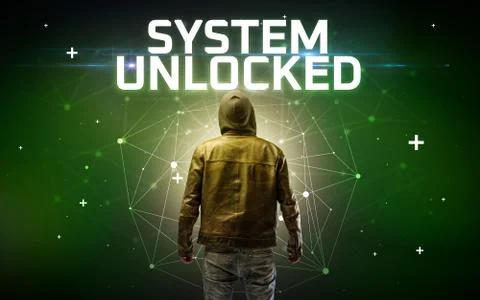 Mysterious hacker, online attack concept 库存照片