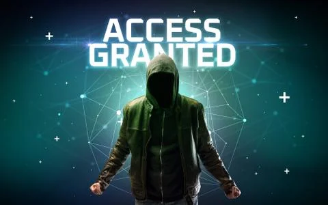 Mysterious hacker, online attack concept 库存照片