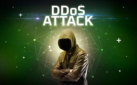 Mysterious hacker, online attack concept 库存照片