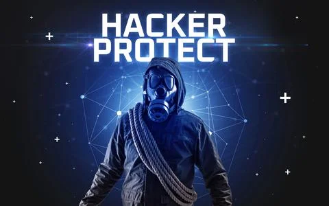 Mysterious hacker, online attack concept Stockfoto's
