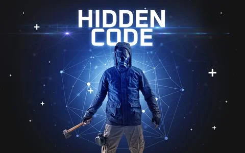 Mysterious hacker, online attack concept 库存照片