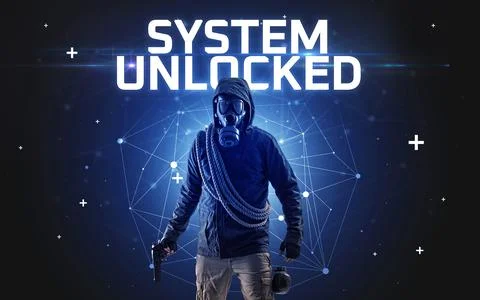 Mysterious hacker, online attack concept Stockfoto's
