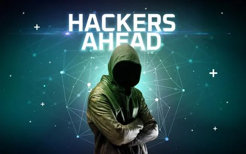 Mysterious hacker, online attack concept Stock Photos
