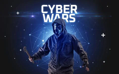 Mysterious hacker, online attack concept Stockfoto's