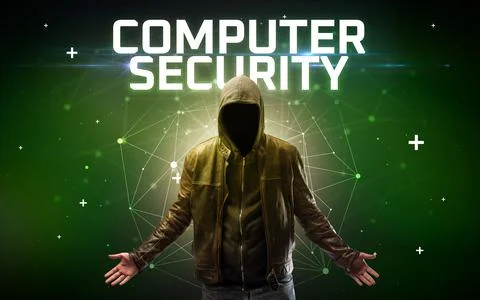 Mysterious hacker, online attack concept 库存照片