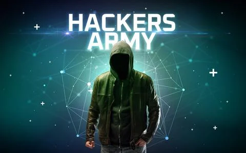 Mysterious hacker, online attack concept Stock Photos