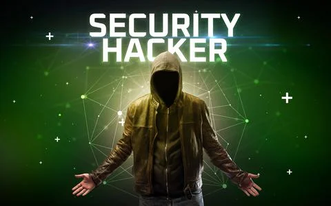 Mysterious hacker, online attack concept Stock Photos