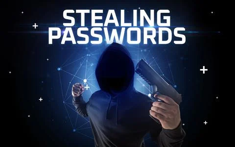 Mysterious hacker, online attack concept 库存照片